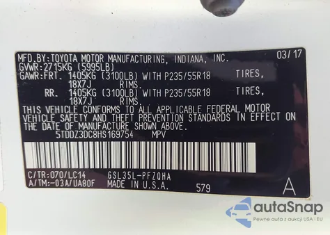 2017 Toyota Sienna Xle Premium 7 Passenger из США, поврежденный, VIN 5TDDZ3DC8HS169754